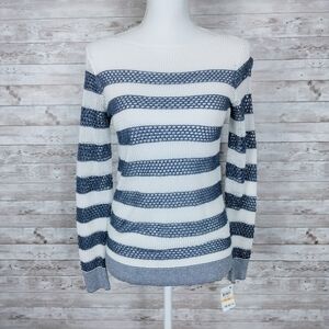 INC Sheer Knit Sweater Blue Sparkle White 787